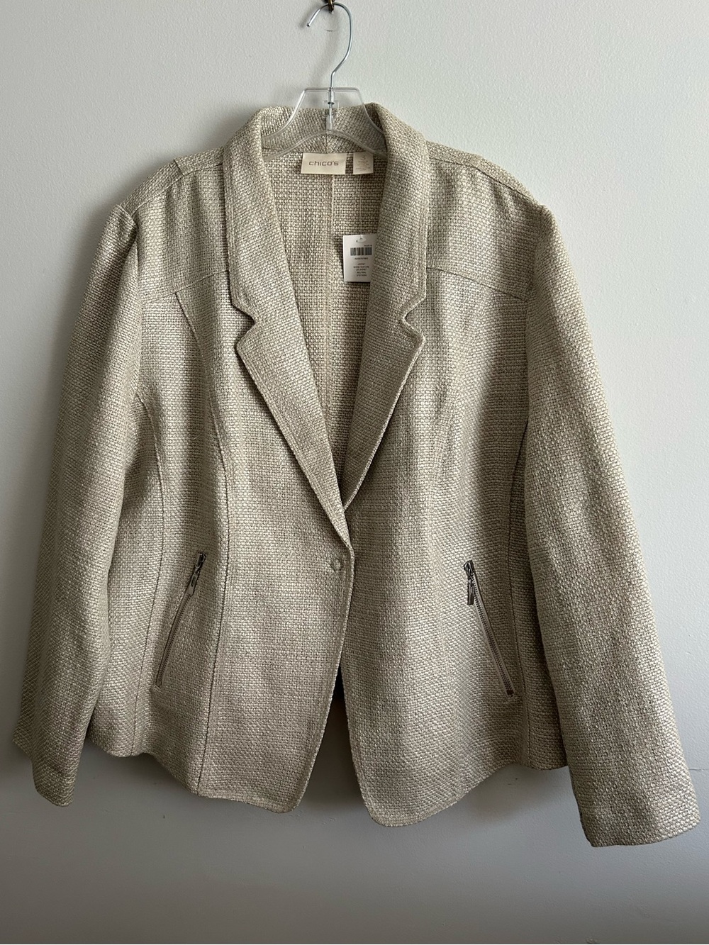 Chico’s Shine Texture LS Jacket Blazer neutral size 3